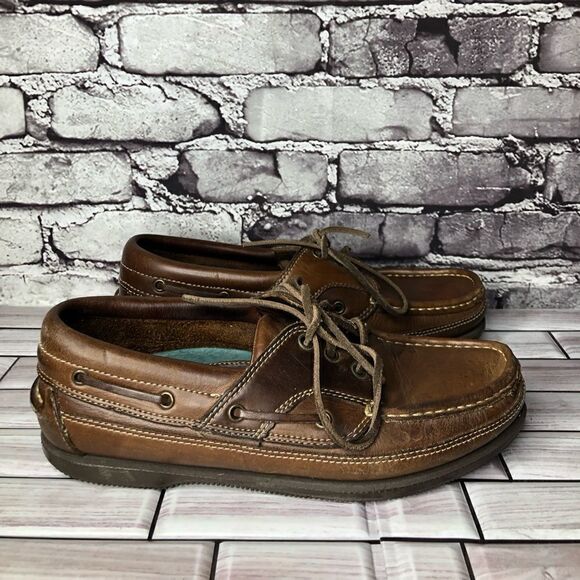 New Terrain Goodyear Brown Genuine Leather Boat Lace Casual Shoes Men Sz 8.5D US - Picture 7 of 15